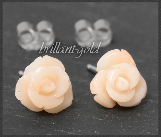 Ohrstecker rosa Edel-Koralle Rosen Blume, 585 Gold